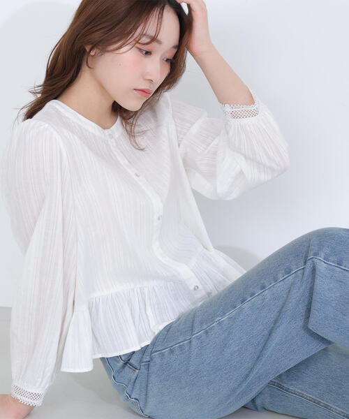 NATURAL BEAUTY BASIC（ナチュラルビューティーベーシック）の「◇レースカフスブラウス（シャツ/ブラウス・レディース・ブラック/オフホワイト/オレンジ・FREE）」の2枚目の写真