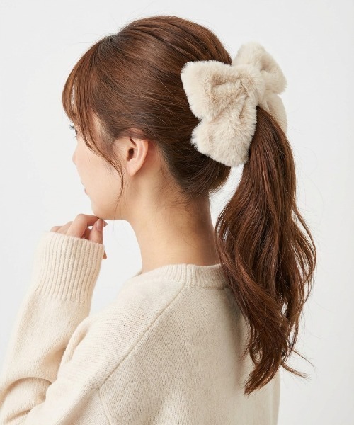 セール】【IZU】 ファーリボン ヘアクリップ 大きめ ふわもこ