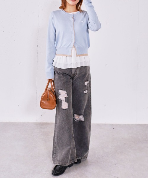 archives（アルシーヴ）の「【ＯＮかわ】配色レイヤードニットカーディガン（カーディガン/ボレロ・レディース・ブルー/グレー/アイボリー/ネイビー・MEDIUM）」の18枚目の写真