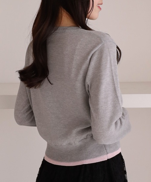 archives（アルシーヴ）の「【ＯＮかわ】配色レイヤードニットカーディガン（カーディガン/ボレロ・レディース・ブルー/グレー/アイボリー/ネイビー・MEDIUM）」の7枚目の写真