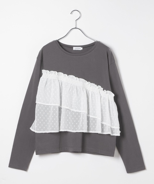 LEPSIM（レプシィム）の「ドット柄ドッキングプルオーバー　647456（Tシャツ/カットソー・レディース・ホワイト×ライム/チャコールグレー・FREE）」の2枚目の写真