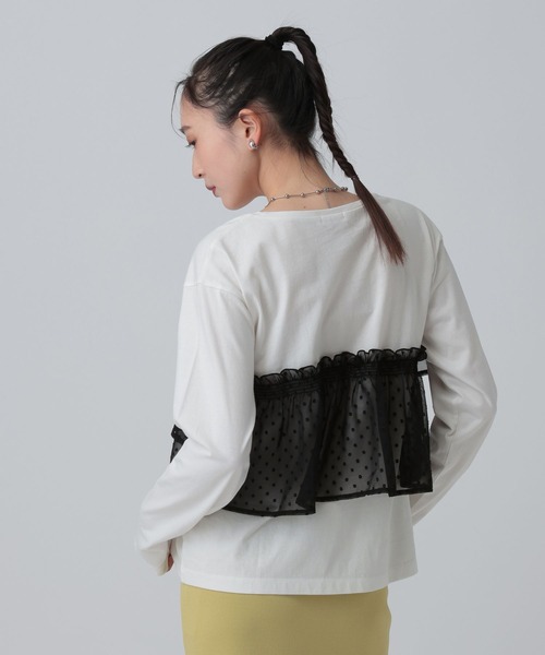 LEPSIM（レプシィム）の「ドット柄ドッキングプルオーバー　647456（Tシャツ/カットソー・レディース・ホワイト×ライム/チャコールグレー・FREE）」の5枚目の写真