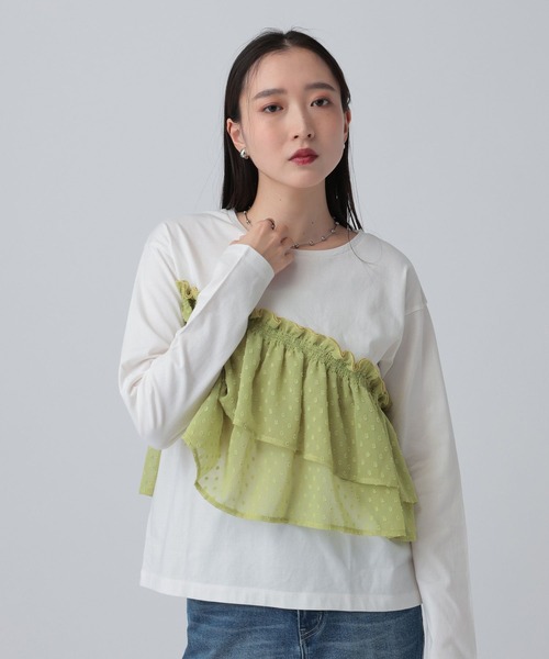 LEPSIM（レプシィム）の「ドット柄ドッキングプルオーバー　647456（Tシャツ/カットソー・レディース・ホワイト×ライム/チャコールグレー・FREE）」の9枚目の写真