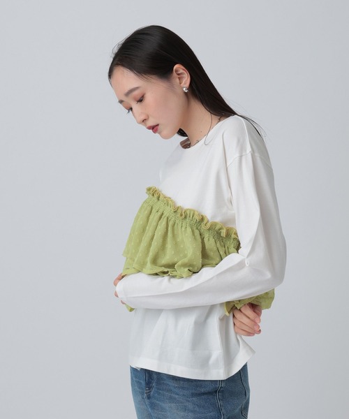 LEPSIM（レプシィム）の「ドット柄ドッキングプルオーバー　647456（Tシャツ/カットソー・レディース・ホワイト×ライム/チャコールグレー・FREE）」の11枚目の写真