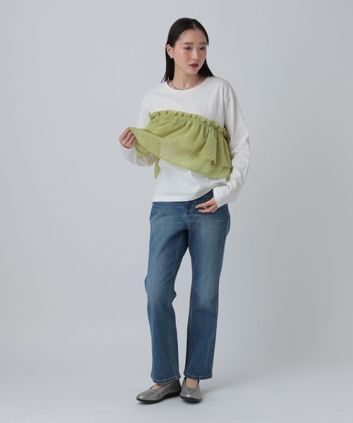 LEPSIM（レプシィム）の「ドット柄ドッキングプルオーバー　647456（Tシャツ/カットソー・レディース・ホワイト×ライム/チャコールグレー・FREE）」の12枚目の写真