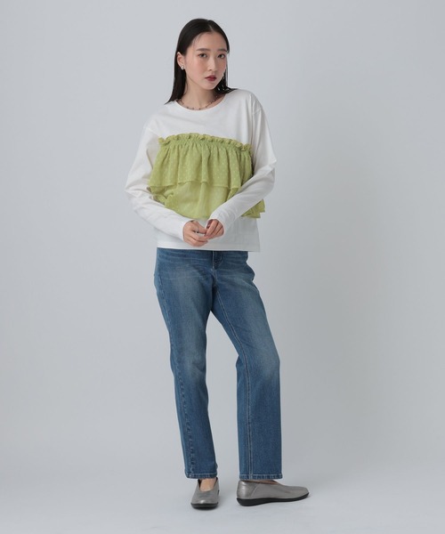 LEPSIM（レプシィム）の「ドット柄ドッキングプルオーバー　647456（Tシャツ/カットソー・レディース・ホワイト×ライム/チャコールグレー・FREE）」の13枚目の写真