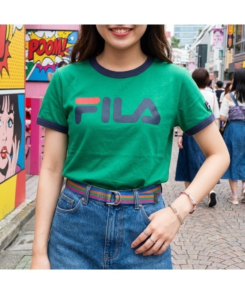 FILA（フィラ）の「S/S TEE / リンガーTシャツ（Tシャツ/カットソー・レディース・ネイビー/グリーン/ホワイト・XL/L/M）」の2枚目の写真