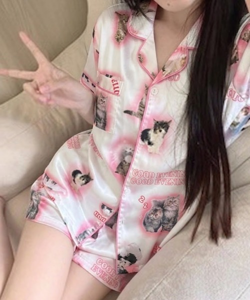 Teem Store（チームストア）の「【2点セット】サテン半袖ショーツパジャマ ルームウェア（ルームウェア/パジャマ・レディース・アイボリー系1/ホワイト系その他/ホワイト/アイボリー/ホワイト系その他2・L/M）」の4枚目の写真