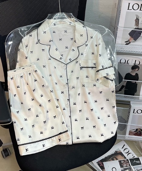 Teem Store（チームストア）の「【2点セット】サテン半袖ショーツパジャマ ルームウェア（ルームウェア/パジャマ・レディース・アイボリー系1/ホワイト系その他/ホワイト/アイボリー/ホワイト系その他2・L/M）」の11枚目の写真