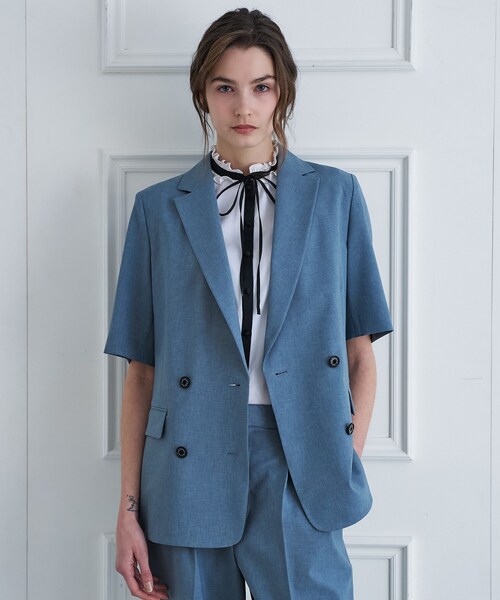 DRESSTERIOR（ドレステリア）の「【セットアップ可】ウォッシャブルハーフスリーブダブルジャケット（テーラードジャケット・レディース・ダークグレー/ベージュ/ライトブルー・40/38/36/34）」の3枚目の写真