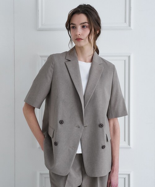 DRESSTERIOR（ドレステリア）の「【セットアップ可】ウォッシャブルハーフスリーブダブルジャケット（テーラードジャケット・レディース・ダークグレー/ベージュ/ライトブルー・40/38/36/34）」の6枚目の写真