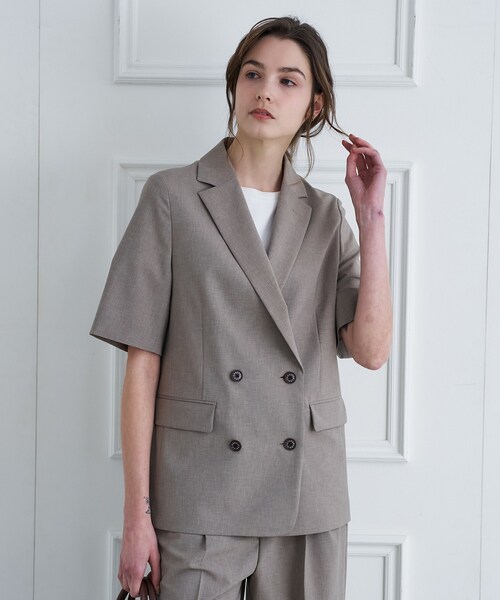 DRESSTERIOR（ドレステリア）の「【セットアップ可】ウォッシャブルハーフスリーブダブルジャケット（テーラードジャケット・レディース・ダークグレー/ベージュ/ライトブルー・40/38/36/34）」の8枚目の写真
