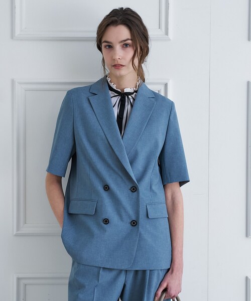 DRESSTERIOR（ドレステリア）の「【セットアップ可】ウォッシャブルハーフスリーブダブルジャケット（テーラードジャケット・レディース・ダークグレー/ベージュ/ライトブルー・40/38/36/34）」の15枚目の写真