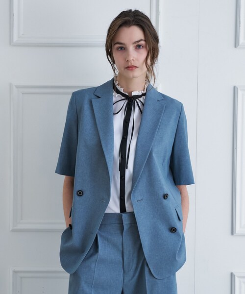 DRESSTERIOR（ドレステリア）の「【セットアップ可】ウォッシャブルハーフスリーブダブルジャケット（テーラードジャケット・レディース・ダークグレー/ベージュ/ライトブルー・40/38/36/34）」の16枚目の写真
