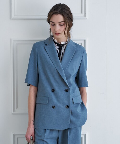 DRESSTERIOR（ドレステリア）の「【セットアップ可】ウォッシャブルハーフスリーブダブルジャケット（テーラードジャケット・レディース・ダークグレー/ベージュ/ライトブルー・40/38/36/34）」の17枚目の写真