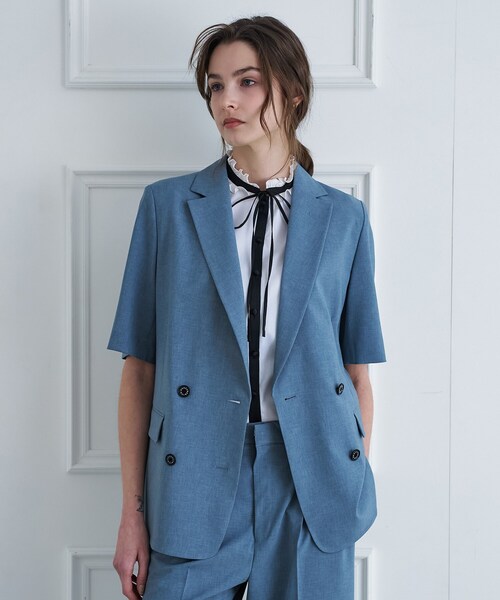 DRESSTERIOR（ドレステリア）の「【セットアップ可】ウォッシャブルハーフスリーブダブルジャケット（テーラードジャケット・レディース・ダークグレー/ベージュ/ライトブルー・40/38/36/34）」の18枚目の写真