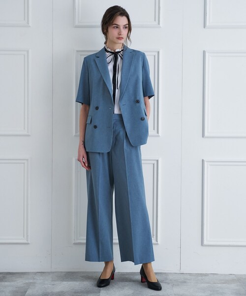 DRESSTERIOR（ドレステリア）の「【セットアップ可】ウォッシャブルハーフスリーブダブルジャケット（テーラードジャケット・レディース・ダークグレー/ベージュ/ライトブルー・40/38/36/34）」の21枚目の写真