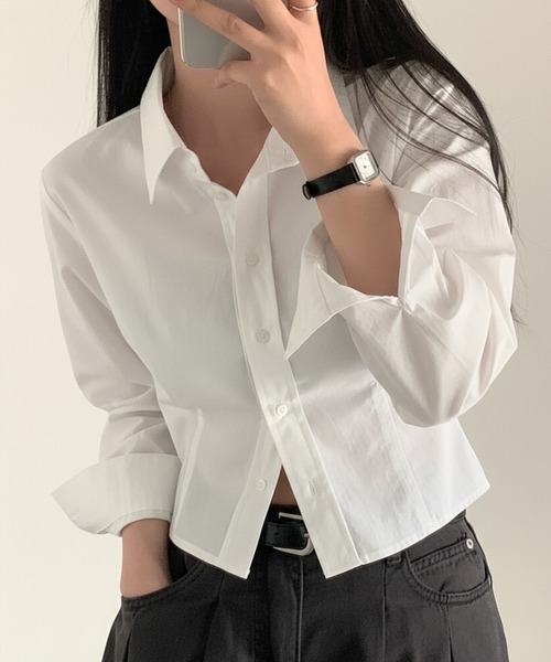 by LEGNA(バイレグナ)の「立体シルエットクロップドシャツ(シャツ/ブラウス・レディース・ブルー/ホワイト・SMALL/MEDIUM/X-LARGE/LARGE)」の2枚目の写真