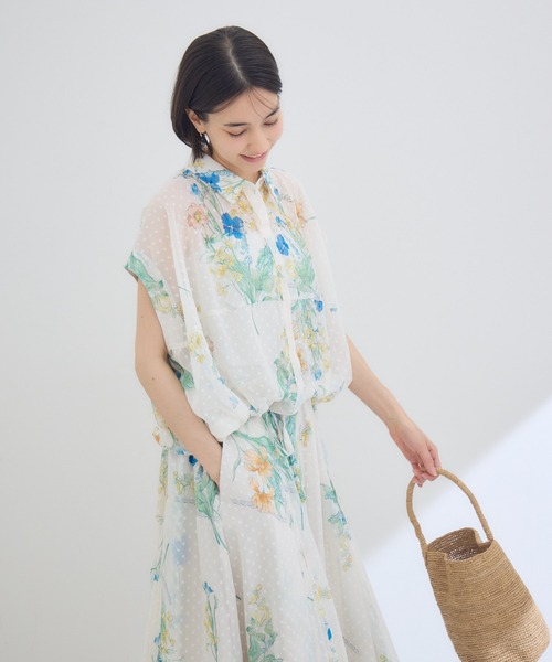 KATHARINE ROSS（キャサリンロス）の「【KATHARINE ROSS】プランタン柄プリントシアーブラウス（シャツ/ブラウス・レディース・アイボリー/チャコールグレー・FREE）」の6枚目の写真