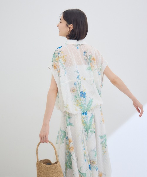 KATHARINE ROSS（キャサリンロス）の「【KATHARINE ROSS】プランタン柄プリントシアーブラウス（シャツ/ブラウス・レディース・アイボリー/チャコールグレー・FREE）」の7枚目の写真