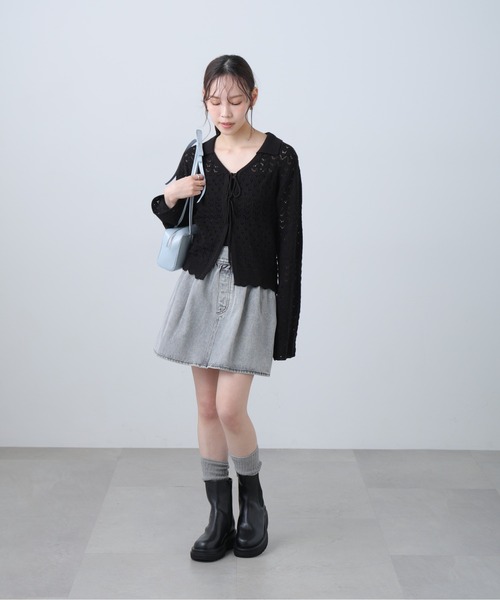 FREE'S MART（フリーズマート）の「◆透かし編み襟付きニットカーディガン（ニット/セーター・レディース・ブラウン/ホワイト/ブルー/ブラック・FREE）」の8枚目の写真