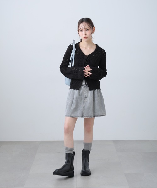 FREE'S MART（フリーズマート）の「◆透かし編み襟付きニットカーディガン（ニット/セーター・レディース・ブラウン/ホワイト/ブルー/ブラック・FREE）」の9枚目の写真