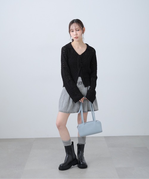 FREE'S MART（フリーズマート）の「◆透かし編み襟付きニットカーディガン（ニット/セーター・レディース・ブラウン/ホワイト/ブルー/ブラック・FREE）」の10枚目の写真