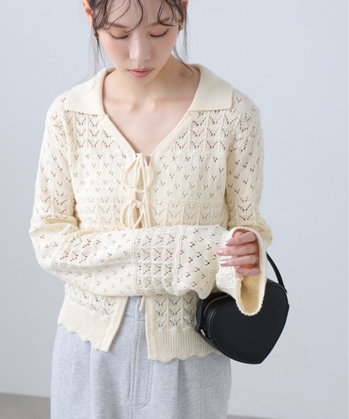 FREE'S MART（フリーズマート）の「◆透かし編み襟付きニットカーディガン（ニット/セーター・レディース・ブラウン/ホワイト/ブルー/ブラック・FREE）」の11枚目の写真