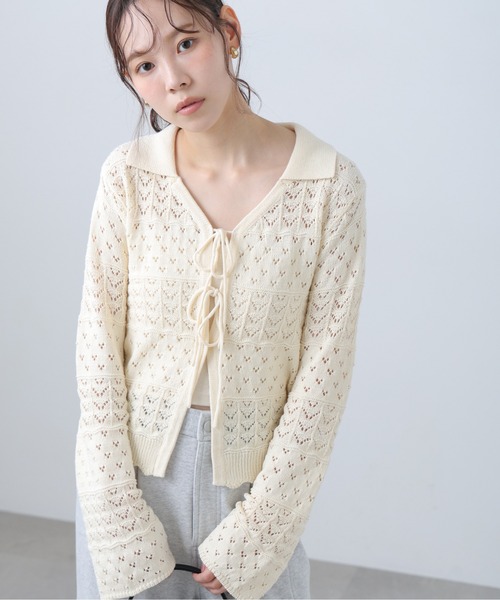 FREE'S MART（フリーズマート）の「◆透かし編み襟付きニットカーディガン（ニット/セーター・レディース・ブラウン/ホワイト/ブルー/ブラック・FREE）」の13枚目の写真