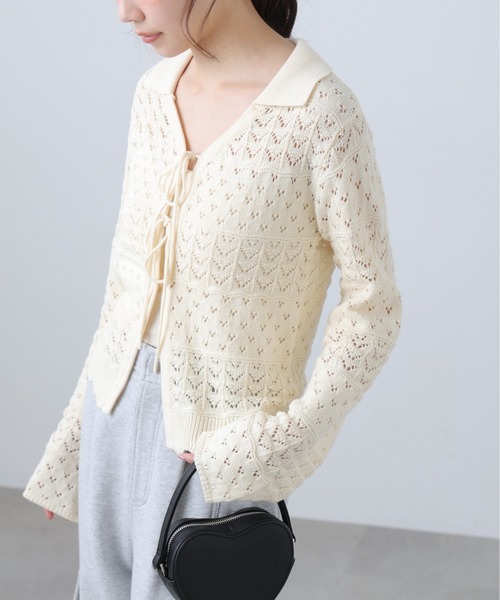 FREE'S MART（フリーズマート）の「◆透かし編み襟付きニットカーディガン（ニット/セーター・レディース・ブラウン/ホワイト/ブルー/ブラック・FREE）」の14枚目の写真