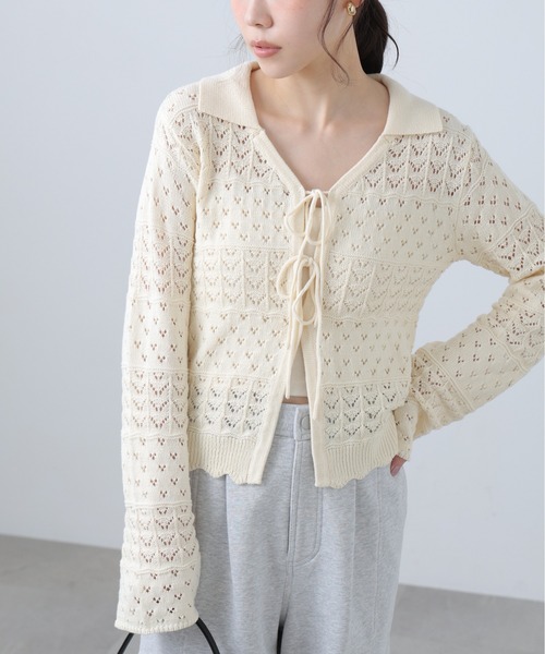 FREE'S MART（フリーズマート）の「◆透かし編み襟付きニットカーディガン（ニット/セーター・レディース・ブラウン/ホワイト/ブルー/ブラック・FREE）」の15枚目の写真