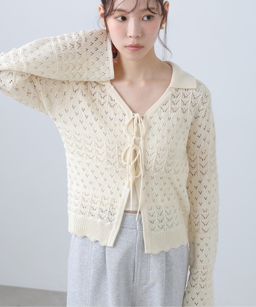 FREE'S MART（フリーズマート）の「◆透かし編み襟付きニットカーディガン（ニット/セーター・レディース・ブラウン/ホワイト/ブルー/ブラック・FREE）」の16枚目の写真