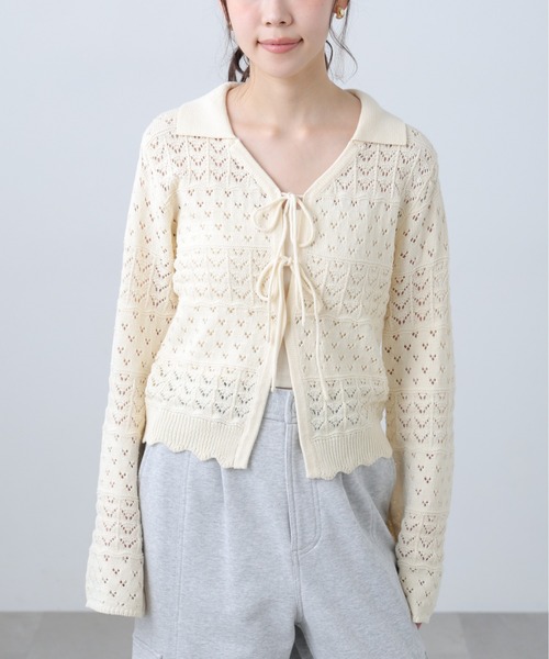 FREE'S MART（フリーズマート）の「◆透かし編み襟付きニットカーディガン（ニット/セーター・レディース・ブラウン/ホワイト/ブルー/ブラック・FREE）」の20枚目の写真