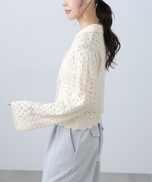 FREE'S MART（フリーズマート）の「◆透かし編み襟付きニットカーディガン（ニット/セーター・レディース・ブラウン/ホワイト/ブルー/ブラック・FREE）」の21枚目の写真