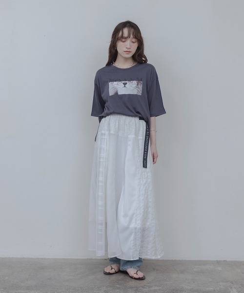 Eimee Law（エイミーロウ）の「マルチTEXフレアスカート（スカート・レディース・オフホワイト/ネイビー・FREE）」の3枚目の写真