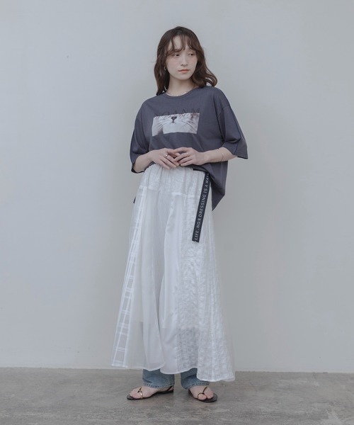 Eimee Law（エイミーロウ）の「マルチTEXフレアスカート（スカート・レディース・オフホワイト/ネイビー・FREE）」の4枚目の写真