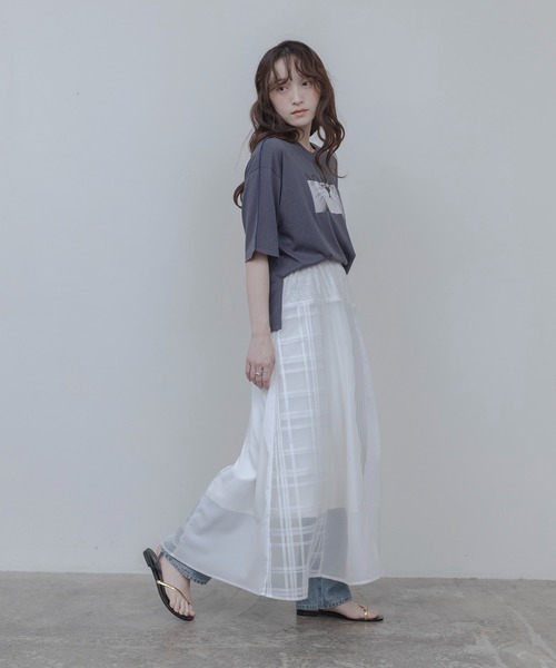 Eimee Law（エイミーロウ）の「マルチTEXフレアスカート（スカート・レディース・オフホワイト/ネイビー・FREE）」の6枚目の写真