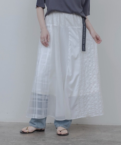 Eimee Law（エイミーロウ）の「マルチTEXフレアスカート（スカート・レディース・オフホワイト/ネイビー・FREE）」の7枚目の写真