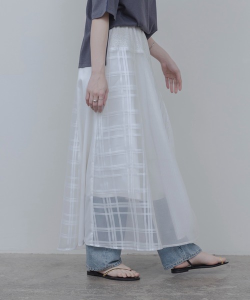 Eimee Law（エイミーロウ）の「マルチTEXフレアスカート（スカート・レディース・オフホワイト/ネイビー・FREE）」の10枚目の写真