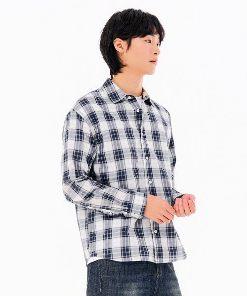 CHASECULT（チェイスカルト）の「共用ポプリンチェックシャツ-FARU5412B04（シャツ/ブラウス・メンズ・ネイビー・90/100/95/105）」の5枚目の写真