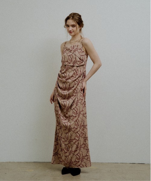 LE’RURE　drape design dress　ブラウン　M Jacquard cami drape dress（ドレス）｜LE'RURE（リルアー）の