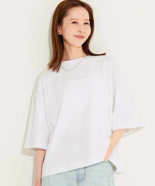coca(coca)(コカ)の「5分袖バックギャザーTシャツ(Tシャツ/カットソー・レディース・ブラック/ホワイト・L/M/S)」の1枚目の写真
