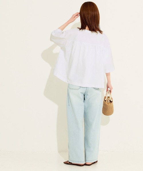 coca(coca)(コカ)の「5分袖バックギャザーTシャツ(Tシャツ/カットソー・レディース・ブラック/ホワイト・L/M/S)」の5枚目の写真