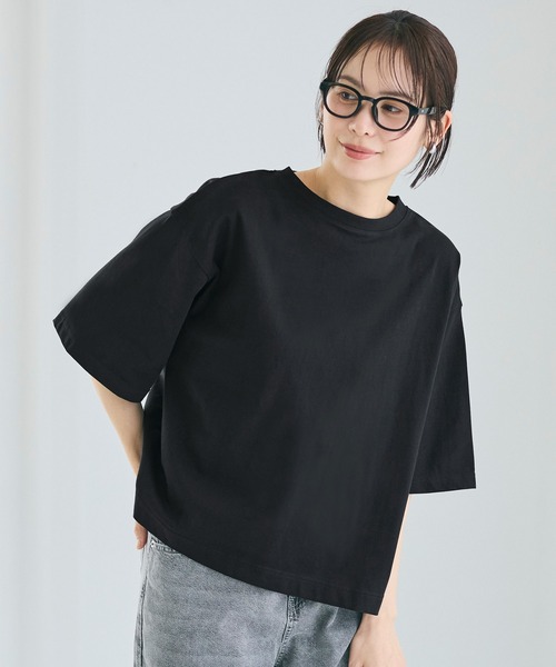 coca(coca)(コカ)の「5分袖バックギャザーTシャツ(Tシャツ/カットソー・レディース・ブラック/ホワイト・L/M/S)」の13枚目の写真