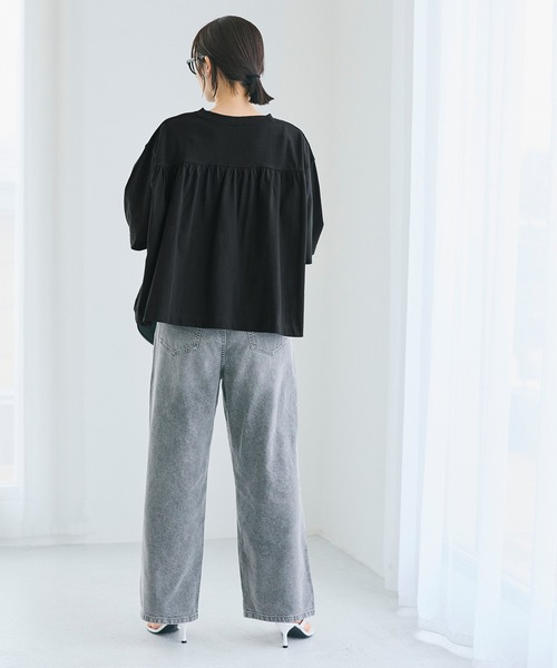 coca(coca)(コカ)の「5分袖バックギャザーTシャツ(Tシャツ/カットソー・レディース・ブラック/ホワイト・L/M/S)」の14枚目の写真