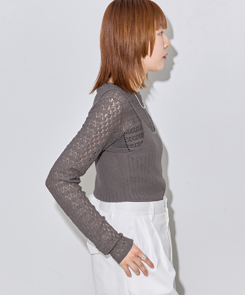 journal standard L'essage（ジャーナルスタンダードレサージュ）の「LACYジャガードニットプルオーバー（ニット/セーター・レディース・アイボリー/チャコールグレー・FREE）」の6枚目の写真