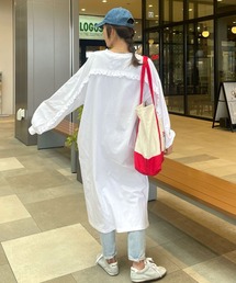 フリルバックコットンロングスリーブワンピース