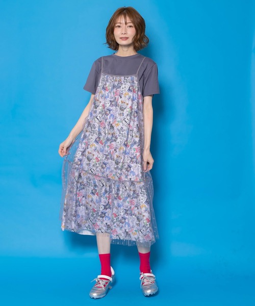 ScoLar（スカラー）の「161666：総柄ベロア×ストライプ柄チュールキャミワンピ（ワンピース・レディース・オフホワイト/パープル/ブラック・M）」の22枚目の写真