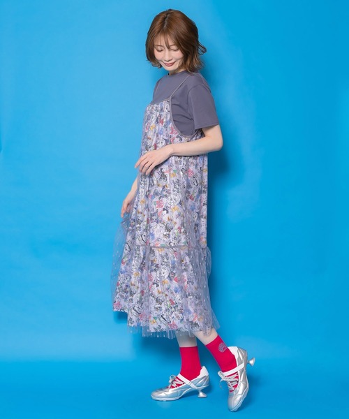 ScoLar（スカラー）の「161666：総柄ベロア×ストライプ柄チュールキャミワンピ（ワンピース・レディース・オフホワイト/パープル/ブラック・M）」の21枚目の写真