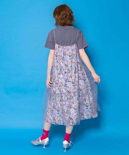 ScoLar（スカラー）の「161666：総柄ベロア×ストライプ柄チュールキャミワンピ（ワンピース・レディース・オフホワイト/パープル/ブラック・M）」の20枚目の写真